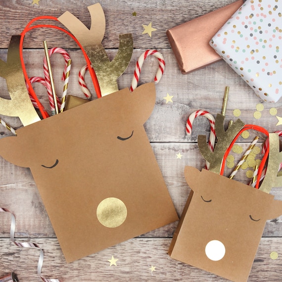 Reindeer Gift Bags 2 Pack Christmas Rudolph Themed Gift Etsy