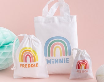 Personalised Rainbow Party Bag - Pastel Name Personalised Party Favours Birthday Party Bags Unique Bespoke Gift Bag Rainbow Party
