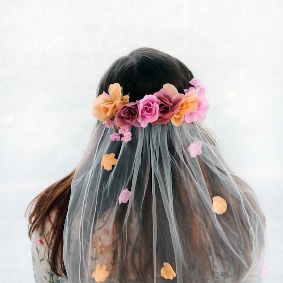 flower headband with veil