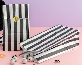 Halloween Treat Bags with Stickers - 10 Pack - Halloween Sweet Bags Trick Or Treat Bags Handmade Halloween Treats Stripy Halloween Goody Bag