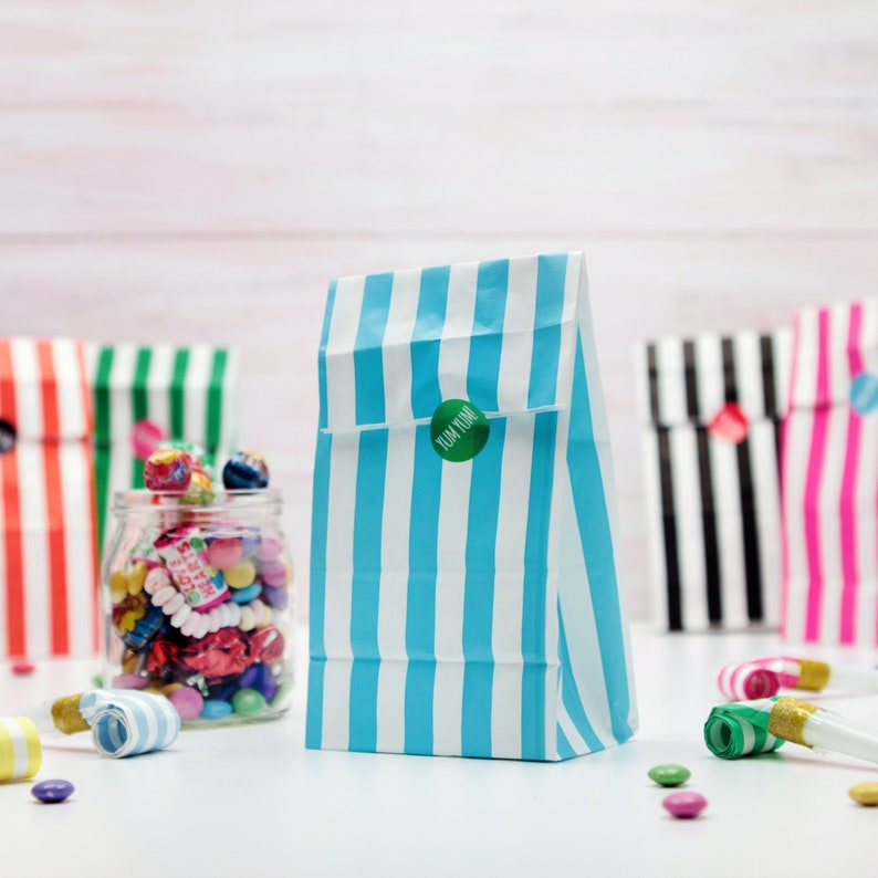 Stripy Candy Treat Bags with Yum Yum Stickers Party Bags Etsy