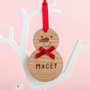 Personalised Wooden Snowman Christmas Tree Decoration - Christmas Gifts Ideas For Children Christmas Decorations Festive Bauble With Name