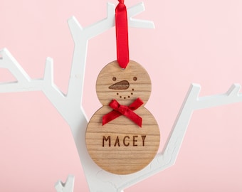 Personalisierter Schneemann Weihnachtsbaumschmuck aus Holz - Weihnachtsgeschenke Ideen für Kinder Weihnachtsdekoration Festliche Christbaumkugel mit Namen