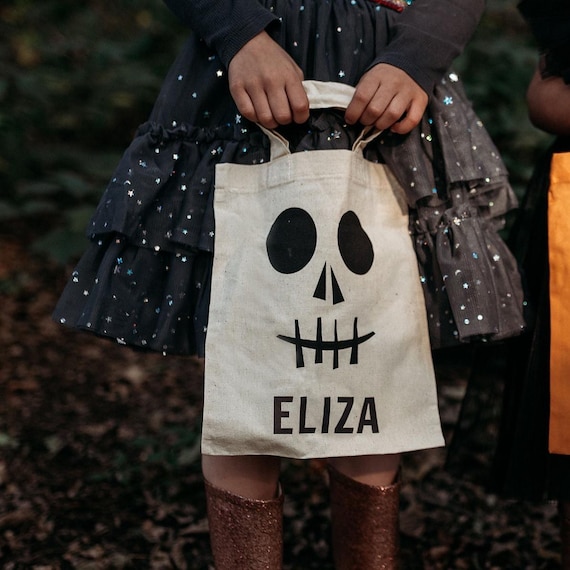 Personalised Skeleton Bag - Personalized Halloween Trick or Treat Bag For Children Halloween Gift Idea For Kids Party Favour Favor
