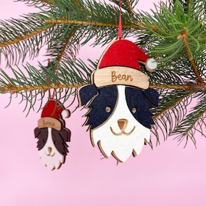 Personalised Wooden Border Collie Christmas Decoration -  Personalized Santa Dog Themed Christmas Decoration Christmas Dog Lover Puppy Gift