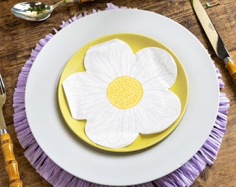 Daisy Shaped Party Napkins - 20 Pack - Easter Table Decorations Flower Theme Serviettes Adult Spring Paper Tableware