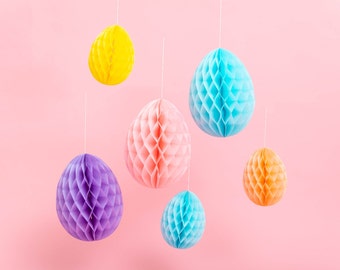 Pastel Hanging Honeycomb Eggs - 6 Pack - Pastel Theme Easter Table Decorations Room Accessories Hanging Easter Egg Decorations