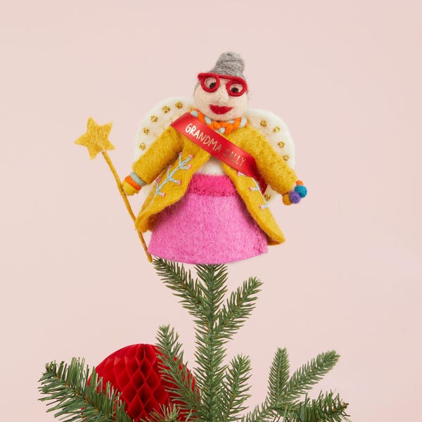 Felt Fairy Godmother Christmas Tree Topper - Personalised Yellow Felt Tree Topper Christmas Decorations Gift Ideas Felt Decorations