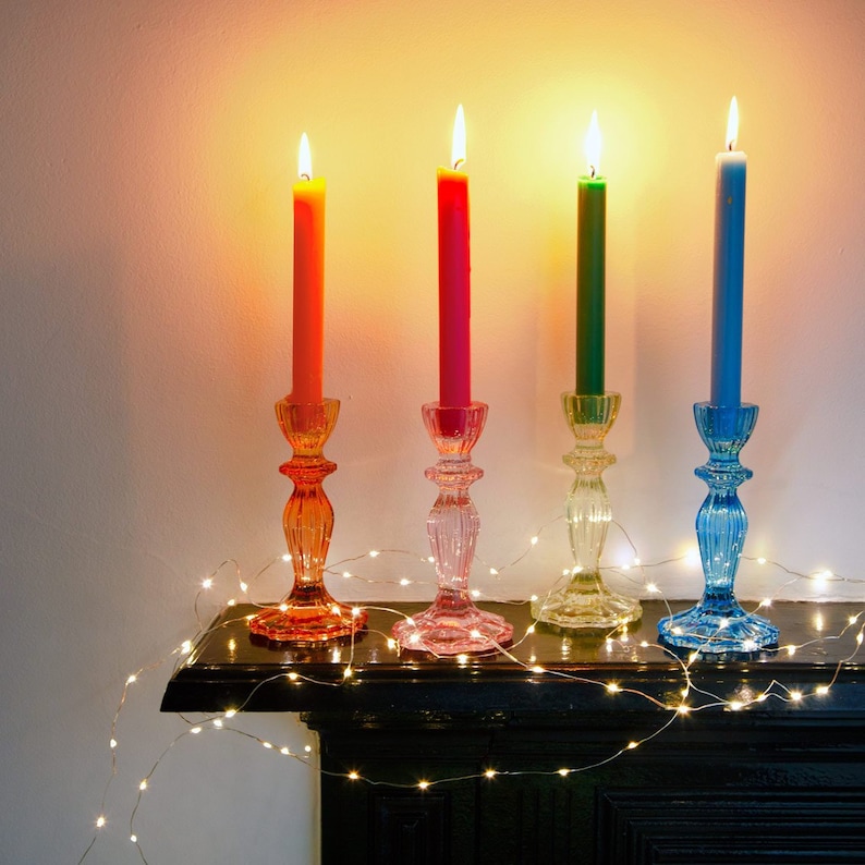 Colourful Glass Candle Holders Candlestick Holder Home Decor Etsy