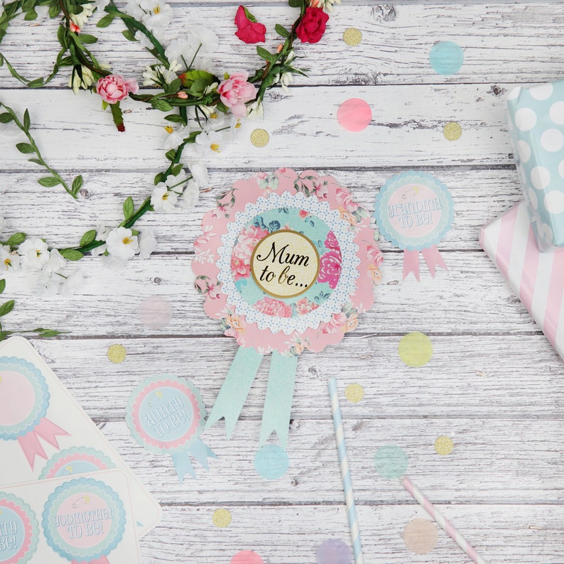 Mum To Be Rosette Baby Shower Badge Mummy To Be Name Badge Etsy