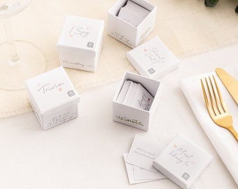 Wedding Table Trivia Set - 4 Pack - Wedding Games Table Conversation Starters Wedding I Spy White Theme Table Games Silver Wedding Favours