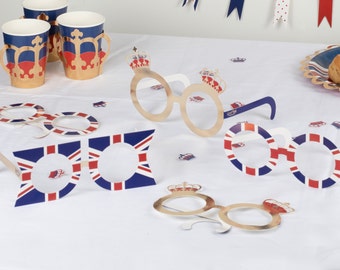 Union Jack Novelty Glasses - 8 Pack - Accessories British Party Decoration Royal Celebration Red White Blue Street Party