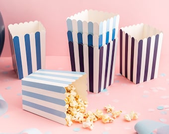 Blue Stripy Popcorn Snack Boxes - Disposable Party Treat Boxes Snack Pots Popcorn Boxes Blue Party Tableware