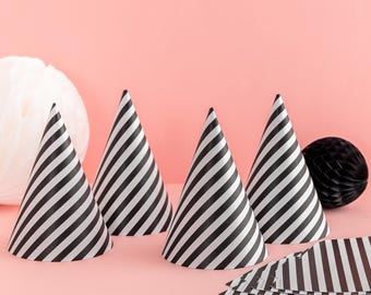 Chapeaux de fête rayés bonbon - Paquet de 4 - Accessoires de fête à thème colorés pour anniversaire, fête d'enfants, Famille, Chapeaux de fête à rayures