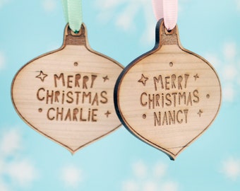 Personalised Tree Decoration - Personalized Christmas Bauble Wooden Christmas Gift Ideas For Couples Festive Childrens Name Decoration