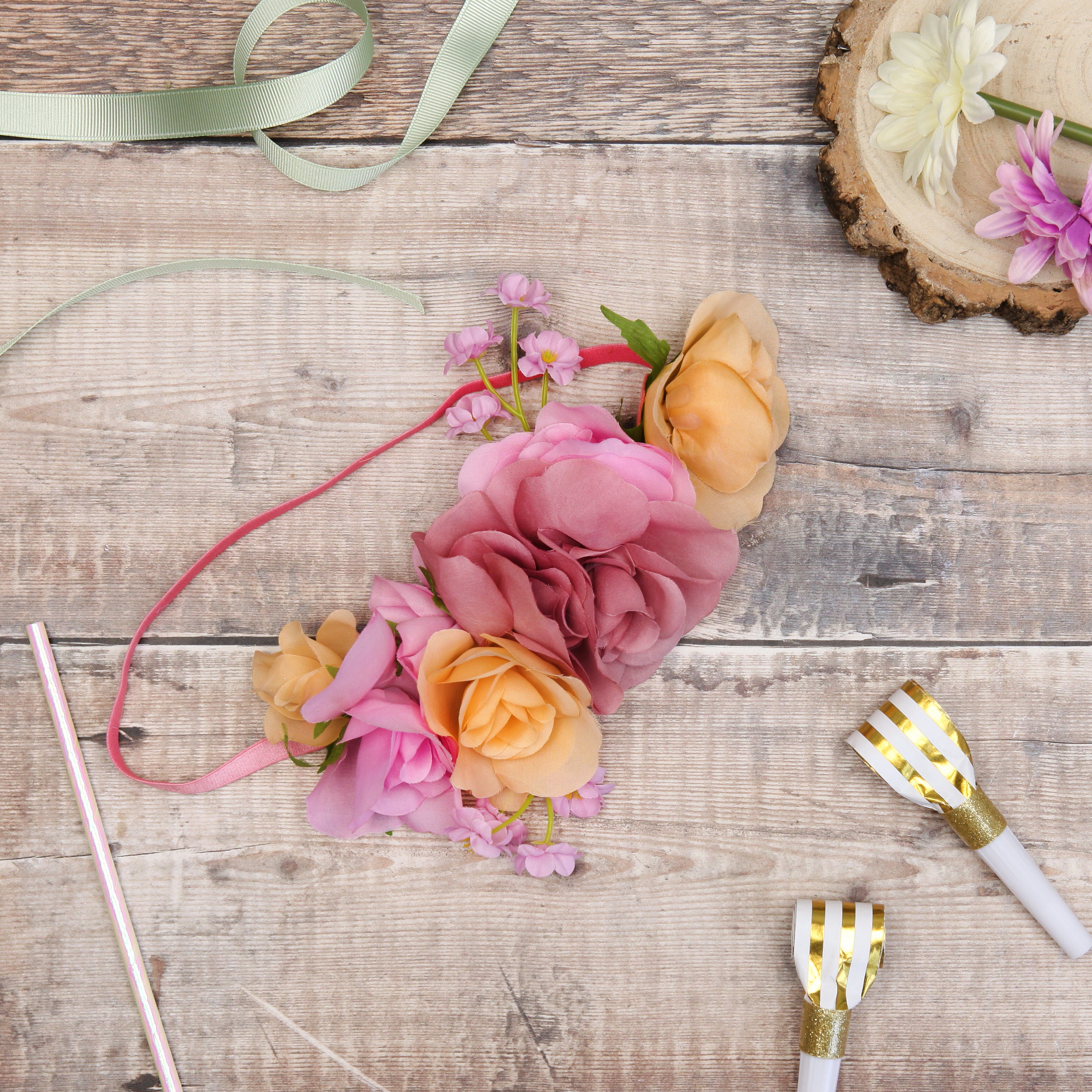 Pink Flower Crown - Pink and Orange Floral Hen Party Flower 