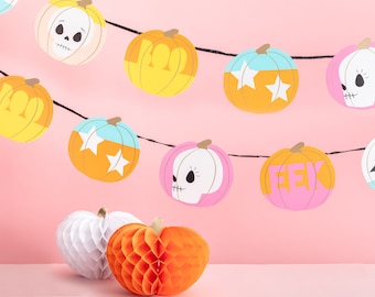 Halloween Girlande - Pink Orange Party Wimpelkette Boo Skelett Kürbis Spooky Wimpelkette Kinder Halloween Pastell Dekorationen