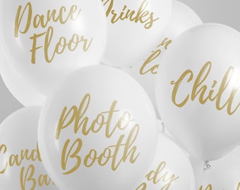 Wedding Venue Balloons - 5 Pack - Alternative Wedding Signs Candy Bar Photo Booth Dance Floor Drinks Chill White Gold Wedding Decorations