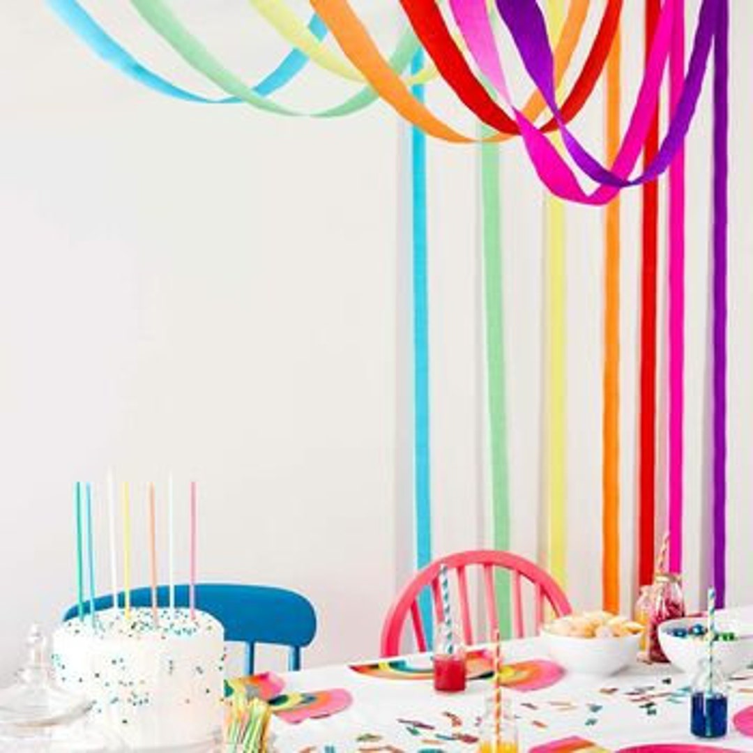 Vibrant Rainbow Happy Birthday Printed Crepe Streamers - 81' (1 Count) -  Perfect for Birthday Celebrations