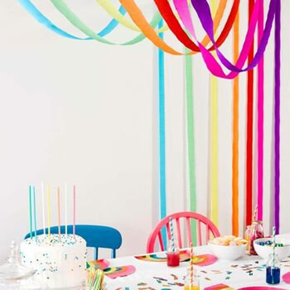 Rainbow Crepe Paper Decorative Streamers - 70 Metres - 7 Colours - Bright  Rainbow Party Photo Backdrop Birthday Decorations Wall Curtain