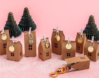 Fill Your Own Advent Calendar - House Boxes And Numbers Christmas Advent Calendar Gold Theme Advent Bags DIY Advent Gift Ideas