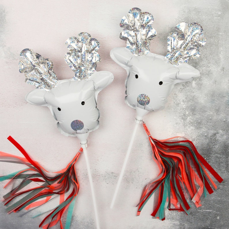Mini Reindeer Balloon Wands Foil Festive Balloons Christmas Party Favours Christmas Decorations Festive Party Accessories 6 Pack