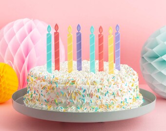 Pastel Birthday Candle Cake Toppers - Acrylic Cake Toppers Birthday Cake Decorations Colourful Birthday Cake Reusable Cupcake Toppers