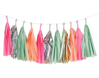 Neon Party Tassel Garland - 3 Metres - Neon Birthday Party Decorations Hen Party Photo Booth Backdrop Pastel Neon Bunting Neon Bedroom