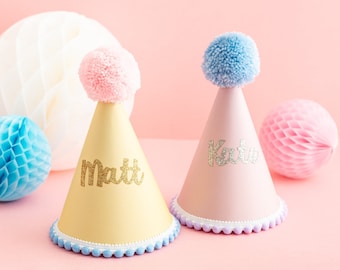 Personalised Pastel Party Hat – Handmade Birthday Pom Pom Hat