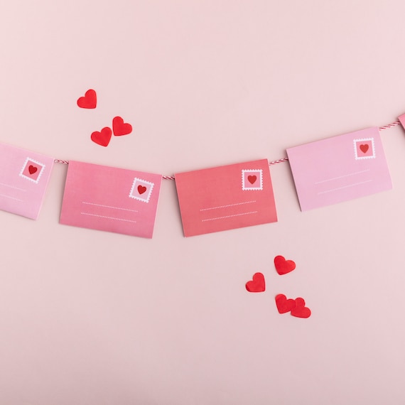  Vintage Valentine Card Garland, double sided photo