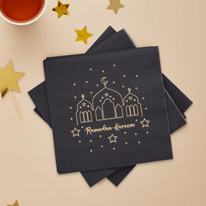 Ramadan Kareem Napkins - 16 Pack - Eid Celebration Party Navy Gold Table Decorations Ramadan Eid Mubarak Disposable Tableware