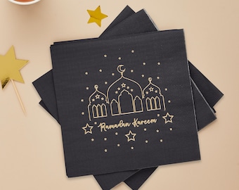 Ramadan Kareem Napkins - 16 Pack - Eid Celebration Party Navy Gold Table Decorations Ramadan Eid Mubarak Disposable Tableware