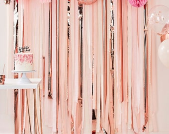 Rose Gold And Pink Streamers - Metallic Theme Party Decorations Crepe Paper Photo Backdrop Birthday Decorations Wall Curtain