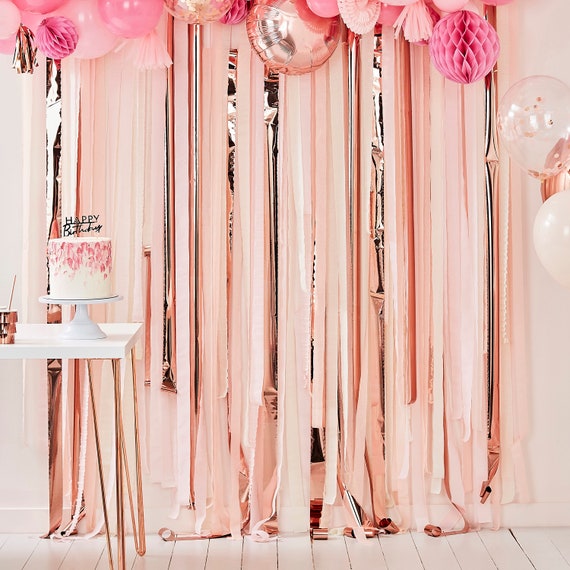 Rose Gold and Pink Streamers Metallic Theme Party Decorations Crepe Paper  Photo Backdrop Birthday Decorations Wall Curtain 