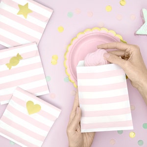 Pastel Pink Treat Bags And Stickers - 6 Pack - Baby Shower Candy Bags 1st Birthday Party Favors First Birthday Party Wedding Sweet Bags