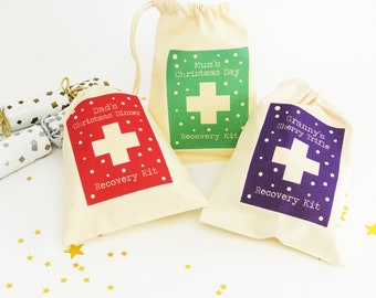 Christmas Hangover Kit Bag - Personalised Festive Hangover Bag Christmas Wedding Favours For Christmas Guests Christmas Party Recovery Kit