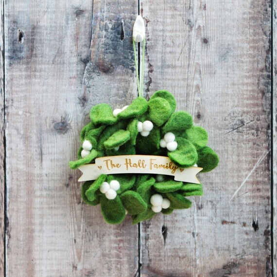 Personalised Felt Mistletoe Wreath Decoration Wedding Gift Etsy