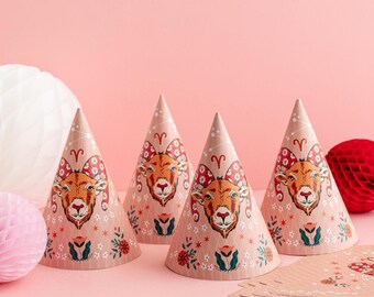 Aries Zodiac Party Hats - 4 Pack - Flatpack Birthday Party Star Sign Theme Party Accessories Kids Party Family Unique Party Hats