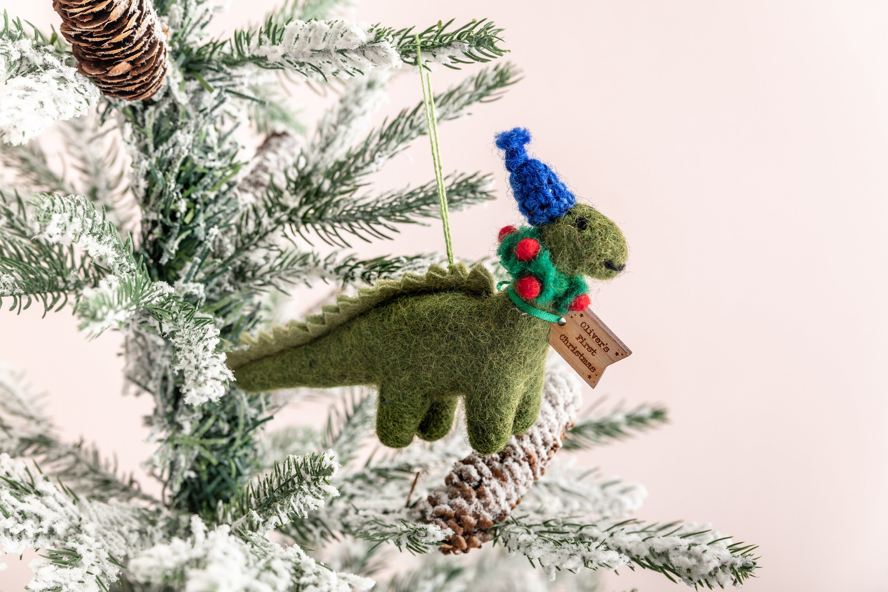 Personalised Felt Holly Wreath Dinosaur Christmas Decoration | Etsy UK