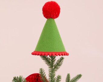 Elf Hat Tree Topper - Christmas Tree Decorations Alternative Christmas Star Family Tree Topper Red Green Gift Ideas