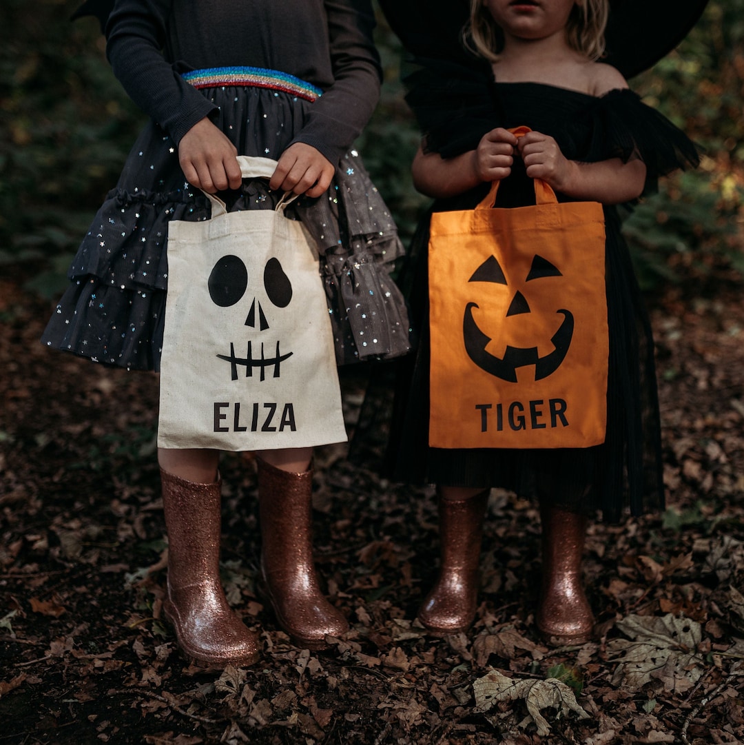 Personalised Pumpkin Skeleton Bag Personalized Halloween Trick or Treat