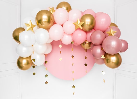 Arco de globo rosa y dorado - Globos de cumpleaños gigantes Decoraciones de  cumpleaños rosas Rosa 1er cumpleaños Globo Guirnalda Habitación Fondo