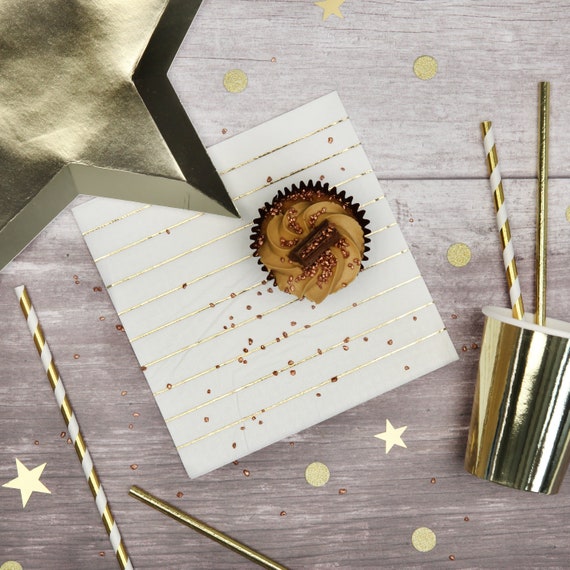 16 x Iridescent Metallic Foil Stripe Paper Napkins Party Napkins