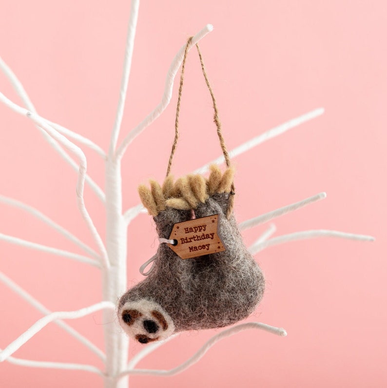 Personalised Sloth Decoration - Felt Decorations Tropical Birthday Gift Ideas Animal Decorations Hanging Sloth 