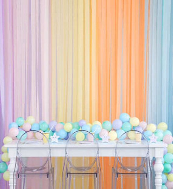 Pastel Rainbow Streamers Backdrop, Rainbow Party Decor, Pastel Party Decor,  Baby Shower Decor, Hanging Ceiling Party Backdrop, Streamers 