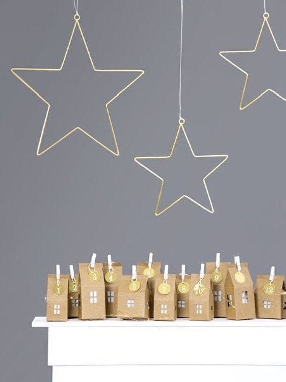 Gold Wire Star Hanging Decorations - 2 Pack Metal Stars Gold Accent Christmas Home Decor Accessoires