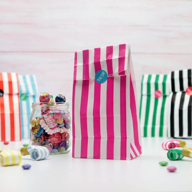 Stripy Candy Treat Bags with Yum Yum Stickers Party Bags Etsy