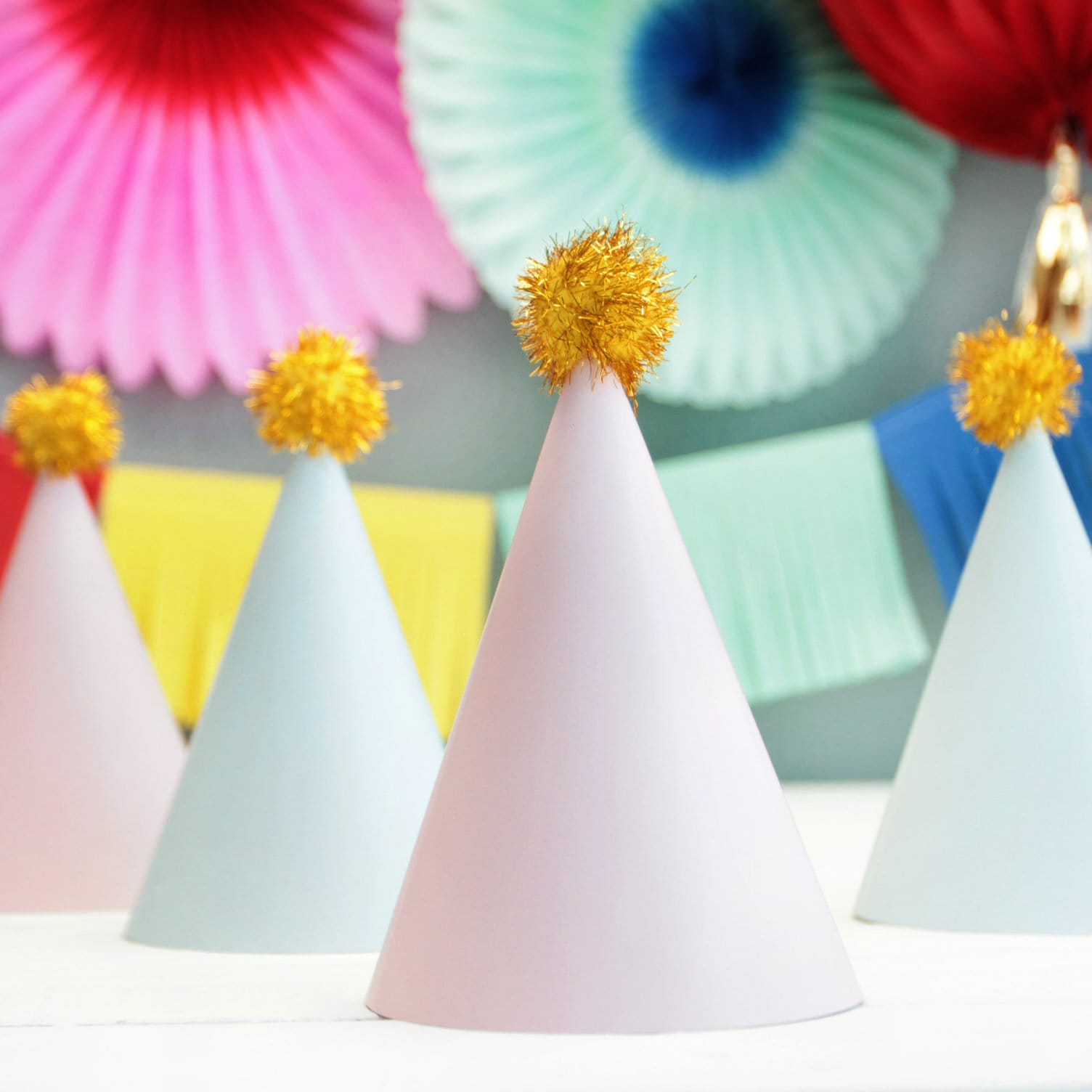 8 x Pastel Party Hats With Optional Silver Or Gold Pom Poms Etsy