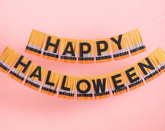 Happy Halloween Party Garland - Colourful Fringe Halloween Bunting Orange Halloween Garland Spooky Bunting Kids Halloween Decorations