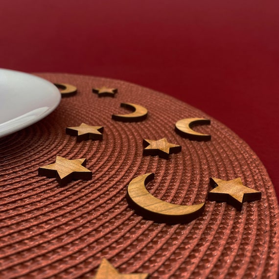 Eid Wooden Moon And Star Confetti - Eid Celebration Party Table Decorations Crescent Moon Ramadan Eid Mubarak Reusable Scatter